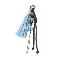 Breloques de sac en corde tressée avec perles multicolores en forme de fleurs, faites à la main JS, avec pendentifs cœur léopard turquoise et porte-clés