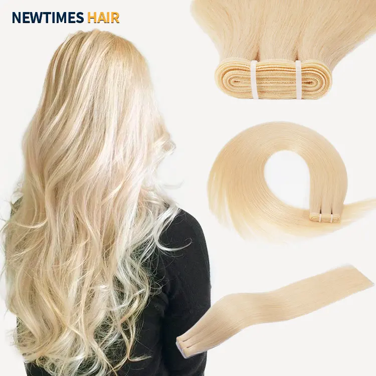 High Quality Thin Straight Flat Hair Weft Blonde Remi Double Wefted Machine Human Hair Weft extensions