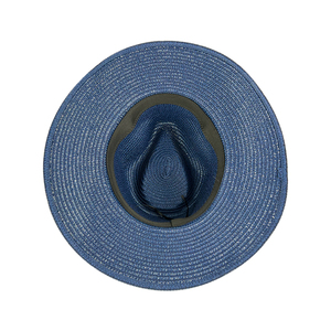 Nouveau produit plage paille vente en gros dame soleil une pièce <span class=keywords><strong>2022</strong></span> grand ensemble uni bleu embelli chapeau d'été pour femme - Product Image 5