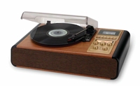 Tourne-disque stéréo, lecteur de cassettes, enregistreur, radio AM/FM, fonction d'enregistrement, 2 haut-parleurs 1,2 W, adaptateur secteur, 5,8 x 22,1 x 14,0 pouces, bois