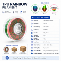 Filamen TPU 98A Pelangi 1.75mm dengan Warna Gradasi Cetak Elastis, Filamen 3D Semi Rigid Fleksibel untuk Grosir OEM