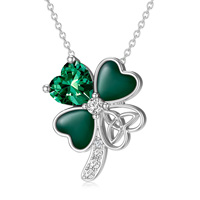 Collier pendentif en argent sterling 925 avec zircon cubique poli émail chance trèfle à quatre feuilles