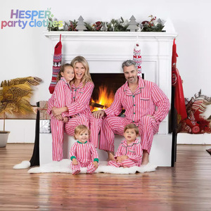 Pyjamas de Noël unisexes HESPER à rayures douces avec boutons, tenues à manches longues pour parents et enfants, col rabattu, vêtements d'intérieur tendance pour l'hiver - Product Image 3