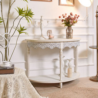 Table console INNOVA pour salon, style européen, en bois massif, blanchi, semi-sculpté, design rustique moderne, pour hôtel et salle à manger