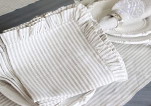 큰 빈티지 유기농 100 프랑스 린넨 스트라이프 프릴 주방 냅킨 영국 - Product Image 2