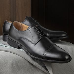 High Quality Trendy Men's Genuine Leather Oxford Lace-Up Closure <b>Pointed</b> Toe Office Career Casual Dress Shoes Patchwork - Product Image 1