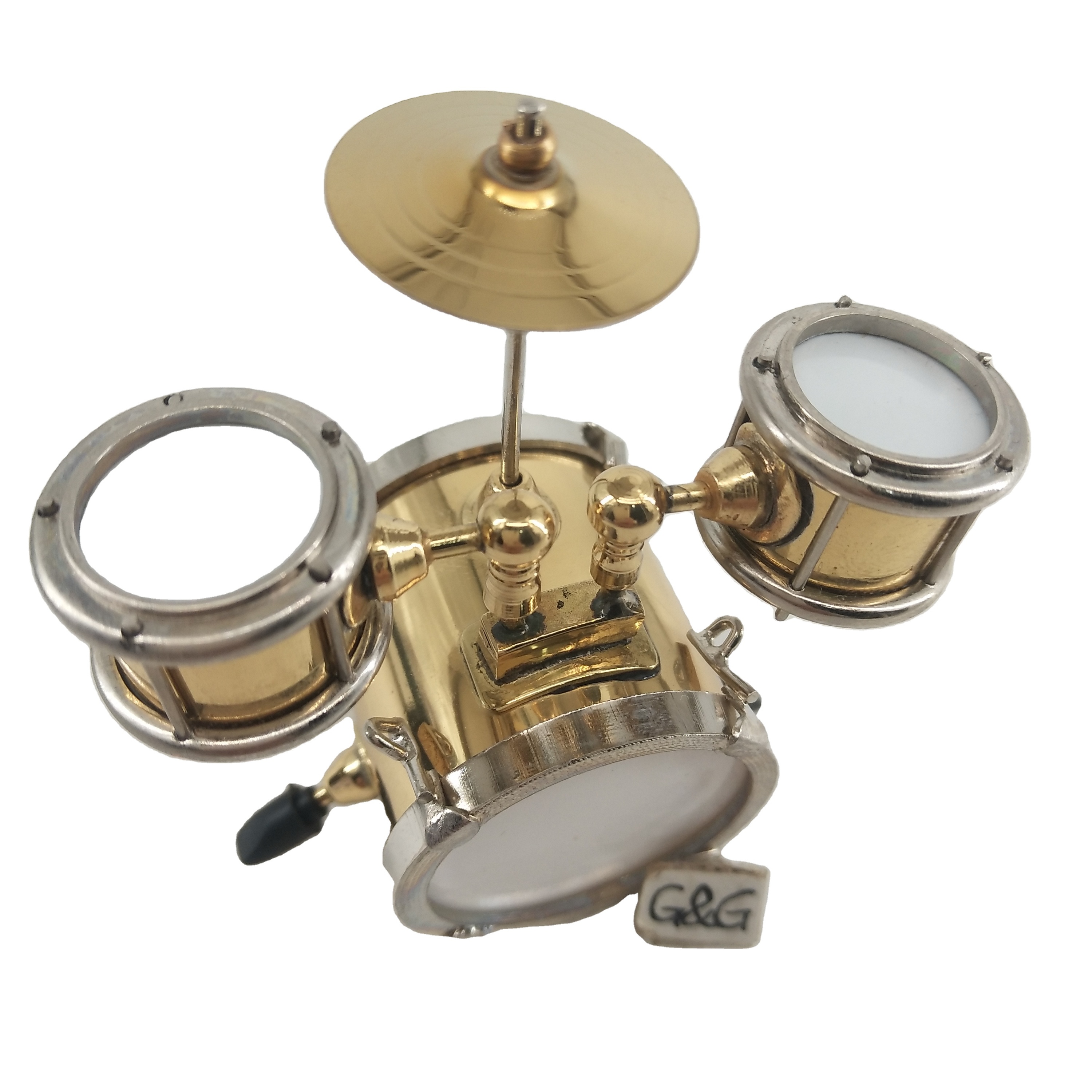 Ensemble 3 Pièces Miniature Tambour Bureau 3D - Ornements Musique Dorés Pour Décoration Bureau