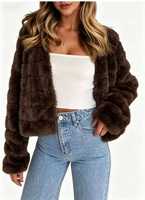 Veste en fausse fourrure noire pour femmes, manteau court en fausse fourrure