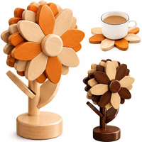 Sous-plats en pétales de tournesol pour plats chauds, lot de 4, réversibles, résistants à la chaleur, en bois, support en forme d'arbre, décoration de comptoir de cuisine