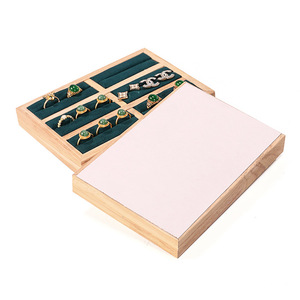 RTS stock solide anneau en bois bracelet plaque haut de gamme multi-fentes velours doublure anneau support de stockage bijoux affichage accessoires plaque - Product Image 3