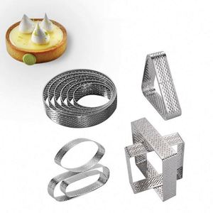 Anillos perforados para hornear de acero inoxidable antiadherentes, moldes redondos para tartas y postres franceses, círculos para base de tarta. - Product Image 1
