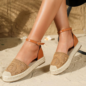 Commercio all'ingrosso 2024 estate Flat canapa corda <span class=keywords><strong>espadrillas</strong></span> per le signore alla moda medio cavo maglia fibbia cinturino Slip-On per la primavera - Product Image 4