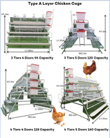 Cage pour poules pondeuses avec abreuvoir à tétine et plateau à œufs pour poules pondeuses, ferme avicole, 4 niveaux, 4 portes, Type-A