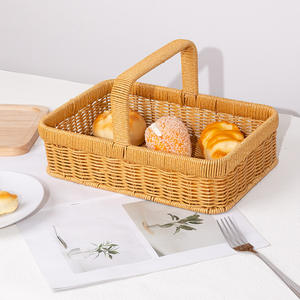 Cestas de Ratán Rectangulares con Asa, Diseño Floral Marrón, Cesta para Frutas y Verduras de Cocina, Origen RD Bobai - Product Image 4