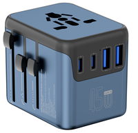 Adaptador de Viaje Universal Multifuncional de 45W con Cargador de Pared para Teléfono y Puntos de Carga Rápida USB y Tipo-C para EE. UU., Reino Unido, Australia y la UE