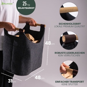 Échantillon gratuit panier en bois de feutre pour bois de chauffage grand <span class=keywords><strong>40</strong></span> L poignées en bois chêne debout de manière fiable panier personnalisé sac en feutre recyclé - Product Image 2