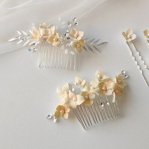 Peineta de Flores de Cerámica con Degradado Amarillo Verde, Elegante Tocado de Pedrería para Novia de Boda - Product Image 2