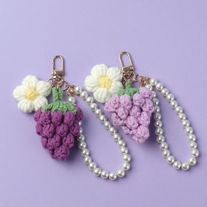 Cute Handmade Crochet Fruit Grape Exquisite Girl Bags Pendant Car Accessories Weaving Keychain Handbag <b>Key</b> <b>Ring</b> - Product Image 2