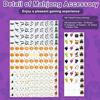 Ensemble de Mahjong Américain d'Halloween de 160 pièces, tuiles miniatures en mélamine violette avec motifs Citrouille, Chat, Sorcière, Fantôme, Chauve-souris et Maison Hantée