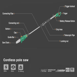 <span class=keywords><strong>เลื่อย</strong></span>โซ่ยนต์ไร้<span class=keywords><strong>สาย</strong></span> 20V, โซ่ยาว 8 นิ้ว, ยืดได้ถึง 265 ซม., ความเร็ว 5.5 เมตร/วินาที, ปรับแต่งได้โดยไม่ต้องใช้เครื่องมือ, เกรด DIY, ปรับแต่งได้ตามความต้องการของลูกค้า (OEM) - Product Image 4