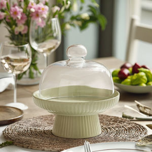 Plateau à gâteau en céramique à <span class=keywords><strong>pied</strong></span> avec dôme en verre, design moderne en relief - Product Image 4