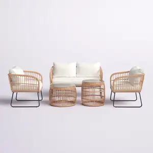 Wholesale Outdoor Garden PE Rattan Woven Chairs And Coffee Table Steel Frame Two Accent Chairs And Loveseat