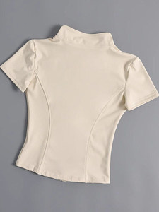 Women's Lightweight Yoga Jacket High-Elasticity Short Sleeves Stand Collar Second-Skin Fit for Fitness Training Breathable <b>Top</b> - Product Image 4