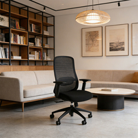 Chaise de bureau ergonomique à dossier ouvert en nylon respirant, design en maille, avec cadre en plastique et base rotative en aluminium, dossier moyen