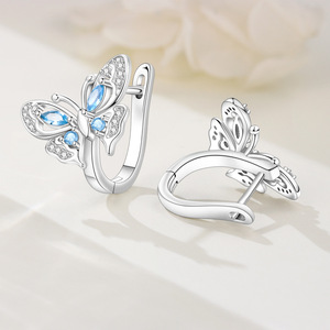 Pendientes/argollas de mariposa hueca azul de latón blanco desmontables, de gran venta, regalo original y exclusivo para niñas - Product Image 6