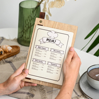 Tablero de Menú de Madera Personalizado, Portamenús de Madera con Grabado Personalizado y Logotipo para Restaurante