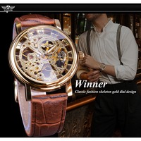 WINNER Montres Homme Luxe Rétro Cadran Ajoué Design Mode Chiffres Romains Montres-Bracelets Mécaniques pour Homme Montre Automatique Reloj