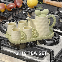 Ensemble théière et tasse en céramique avec plateau Ensemble de théière florale d'eau froide de six pièces pour la maison, les restaurants, les banquets d'hôtel et les cadeaux