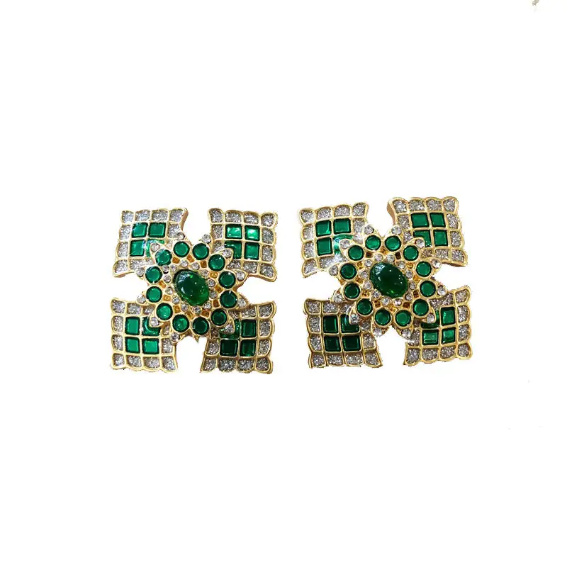 Borgonha verde vidros jóia esmalte jóias vintage esculpida escavado Diamantes cultivados orelha studs moissanites brincos