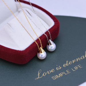 8-9mm Freshwater Round Pearl Necklace with Strong <b>Light</b> Almost Flawless G18K Gold <b>Pendant</b> S925 Silver and <b>Three</b> Zircon Pieces - Product Image 4