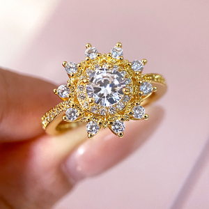 Vintage Sun Style <b>Statement</b> <b>Ring</b> Sparkling Sunburst Round CZ Halo <b>Ring</b> Luxury Wedding Proposal <b>Ring</b> Ladies Gift Bulk - Product Image 1