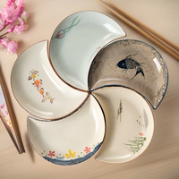 Ensemble d'assiettes en céramique en forme de demi-lune, assiettes combinées en céramique