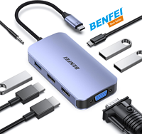 BENFEI USB-C Dockingstation, 8-in-1 mit Dreifach-Display Dual HDMI, VGA, 3*USB 3.0, 100W Stromversorgung, 3,5mm AUX Audio