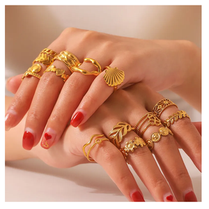 New Arrival Women's Fashion <b>Ring</b> <b>Stainless</b> <b>Steel</b> Irregular Gold Plating Waterproof Open Adjustable Design Sweet Non-Tarnish - Product Image 3