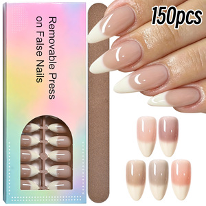 150 faux ongles en boîte, multi-styles, dégradé blanc, French, amande, nude, polyvalents, à presser - Product Image 2