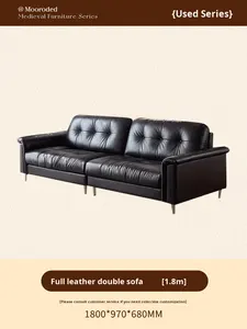 Mooroded cuero genuino estilo Vintage recto conjunto superior sofá de piel de vaca negro nebulosa diseño Retro para pequeño apartamento esponja - Product Image 6