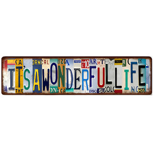 Letrero Metálico Vintage con Collage <span class=keywords><strong>de</strong></span> Matrículas, Placa Decorativa Rústica <span class=keywords><strong>de</strong></span> Hierro para Pared con la Frase 'It's a Wonderful Life' - Product Image 1