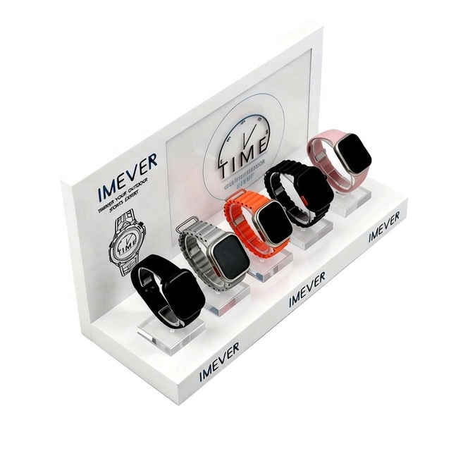 Acrylic LED Luminous Smart Watch Display Stand with 3 Shelves Pre-Assembled Customization for Desktop Storage