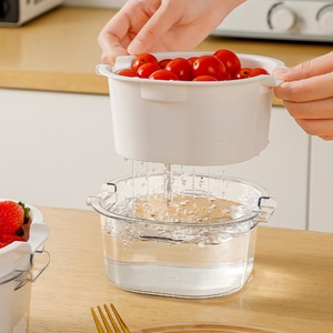<b>Plastic</b> Kitchen <b>Colander</b> Bowl Set Food Strainer Fruit Veggies Mini Washing Basket Double-Layer Drain Basin and Basket - Product Image 3