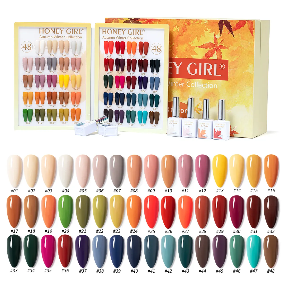 Fournitures pour ongles OEM de marque privée design de marque 48 couleurs vernis feuilles d'érable permanentes coffret de collection de vernis à ongles gel d'automne