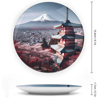 Assiettes décoratives en porcelaine d'os de montagne japonais personnalisées assiette en céramique ronde avec votre logo de texte photo pour la décoration murale de bureau à domicile