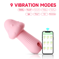 Vibrateur en forme de champignon, contrôle par application, 9 modes de vibration, mini vibrateur mignon en silicone rechargeable rose, OEM ODM, logo personnalisé