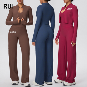 ชุดโยคะผู้หญิง RUIQUWIN เสื้อกั๊กวิ่งแบบมีซิป กางเกงโยคะเอวสูง แห้งเร็ว ระบายอากาศได้ดี ชุดออกกำลังกาย 3 ชิ้น - Product Image 1