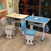 Escritorios Escolares Grandes con Silla de Esponja para Niños, Mesa de Estudio con Altura Ajustable, Muebles Escolares de Madera, Conjunto de Escritorio y Silla para Estudiantes