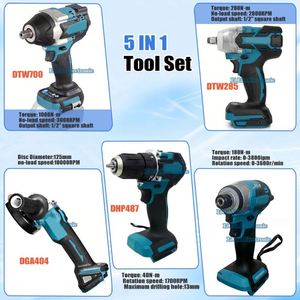 Set di Utensili 5-in-1 Senza Fili 18V a Ioni di Litio con Chiave a Impatto, Smerigliatrice Angolare, <span class=keywords><strong>Trapano</strong></span> e <span class=keywords><strong>Avvitatore</strong></span> ad Alta Potenza - Product Image 2