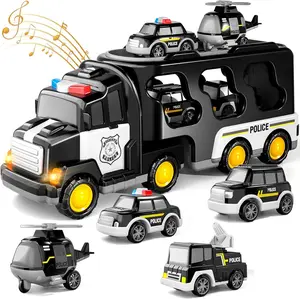 Kids Police Toy Set Police Truck Toys 5-in-1 Friction Power Emergency Vehicle Police Car Toy Set with Light and Musical